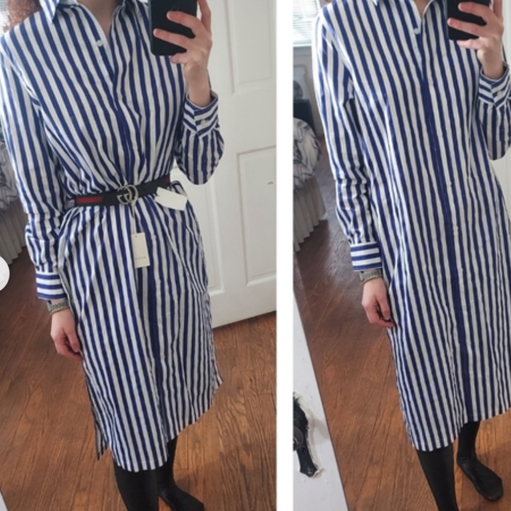 Steve Madden Striped Duster Long Sleeved Button Down Shirt Dress, NWT Size Large - Picture 8 of 14